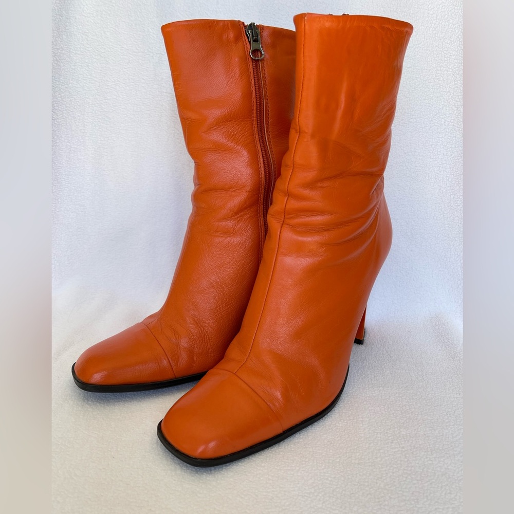 L'Intervalle Orange Leather Mid/Ankle Boots, Size EU 9.5 / US 8.5-9